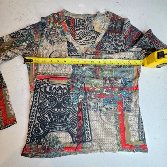 Vintage Silk Blend Graphic Print V-Neck Pullover Top Small - Picture 7 of 9